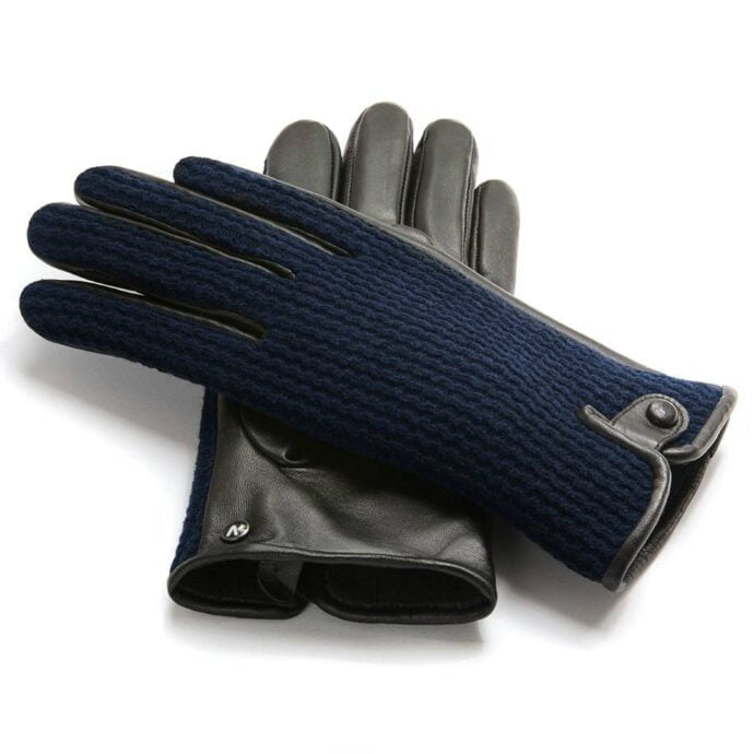 napoWOOL (black/dark blue) - Men’s gloves with lining made of lamb nappa leather