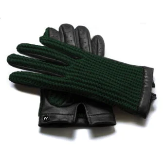 napoCROCHET (black/green) - Men’s driving gloves without lining made of lamb nappa leather