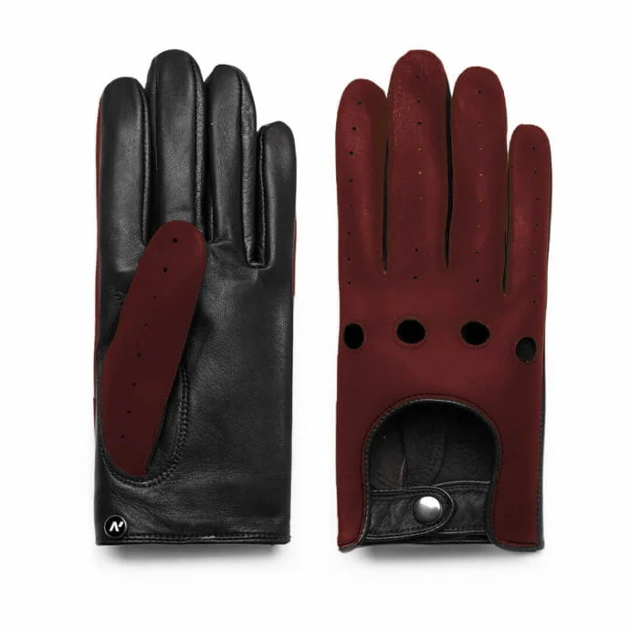 Dark red driving gloves for men