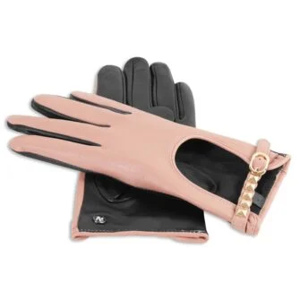 pink leather gloves for women
