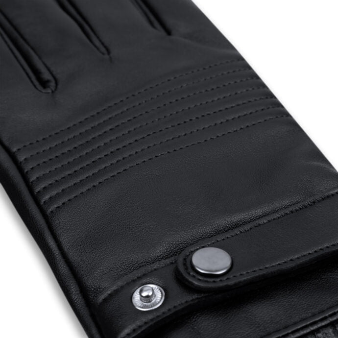 black men's leather gloves with buckle