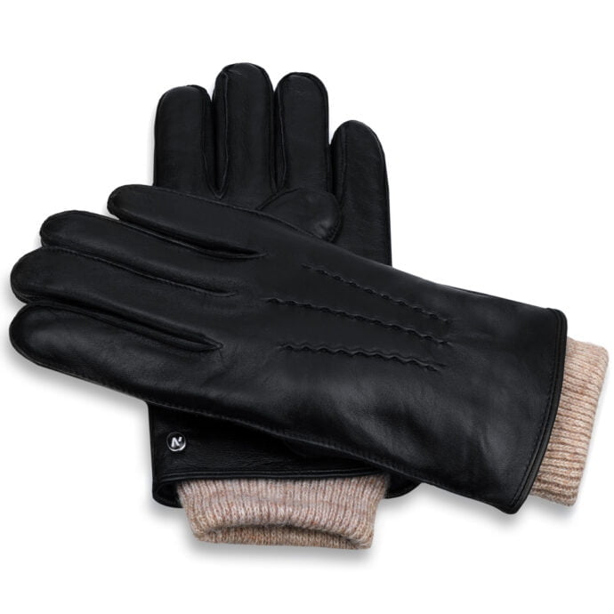black leather gloves for men with sleeves