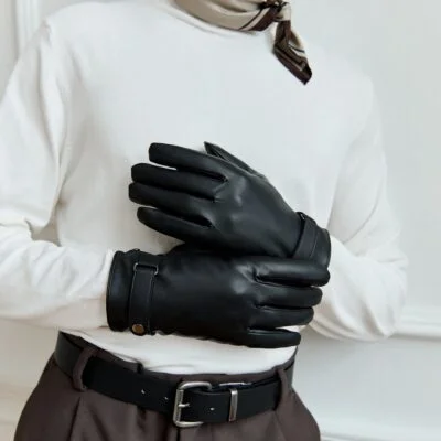 men's black eco-leather gloves