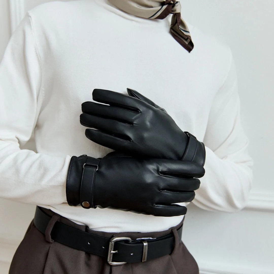 men's black eco-leather gloves