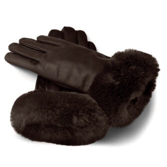 women's gloves with fur in brown color