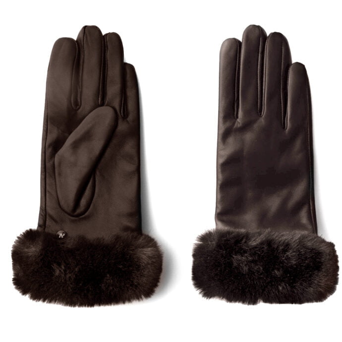 women's gloves with fur in brown color