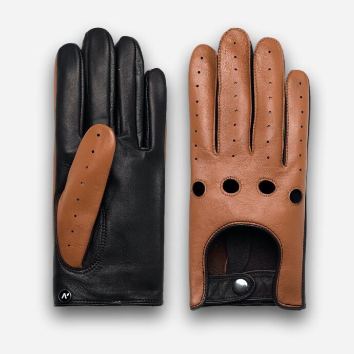 men's leather gloves in camel