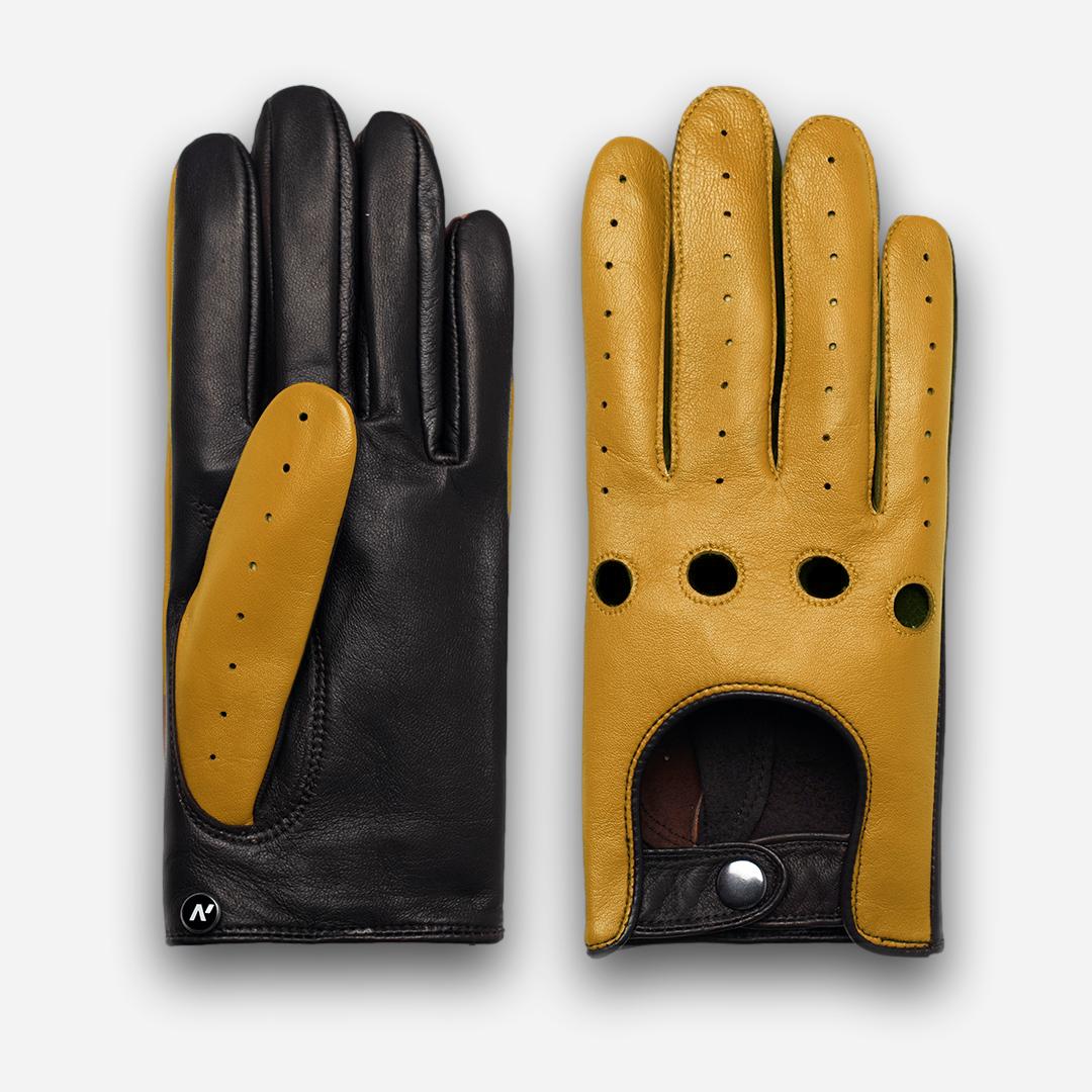 men's leather gloves in yellow