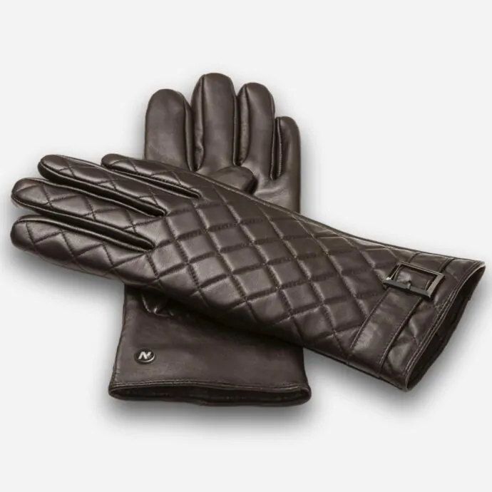 brown quilted women's gloves