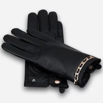 women's leather gloves with a chain