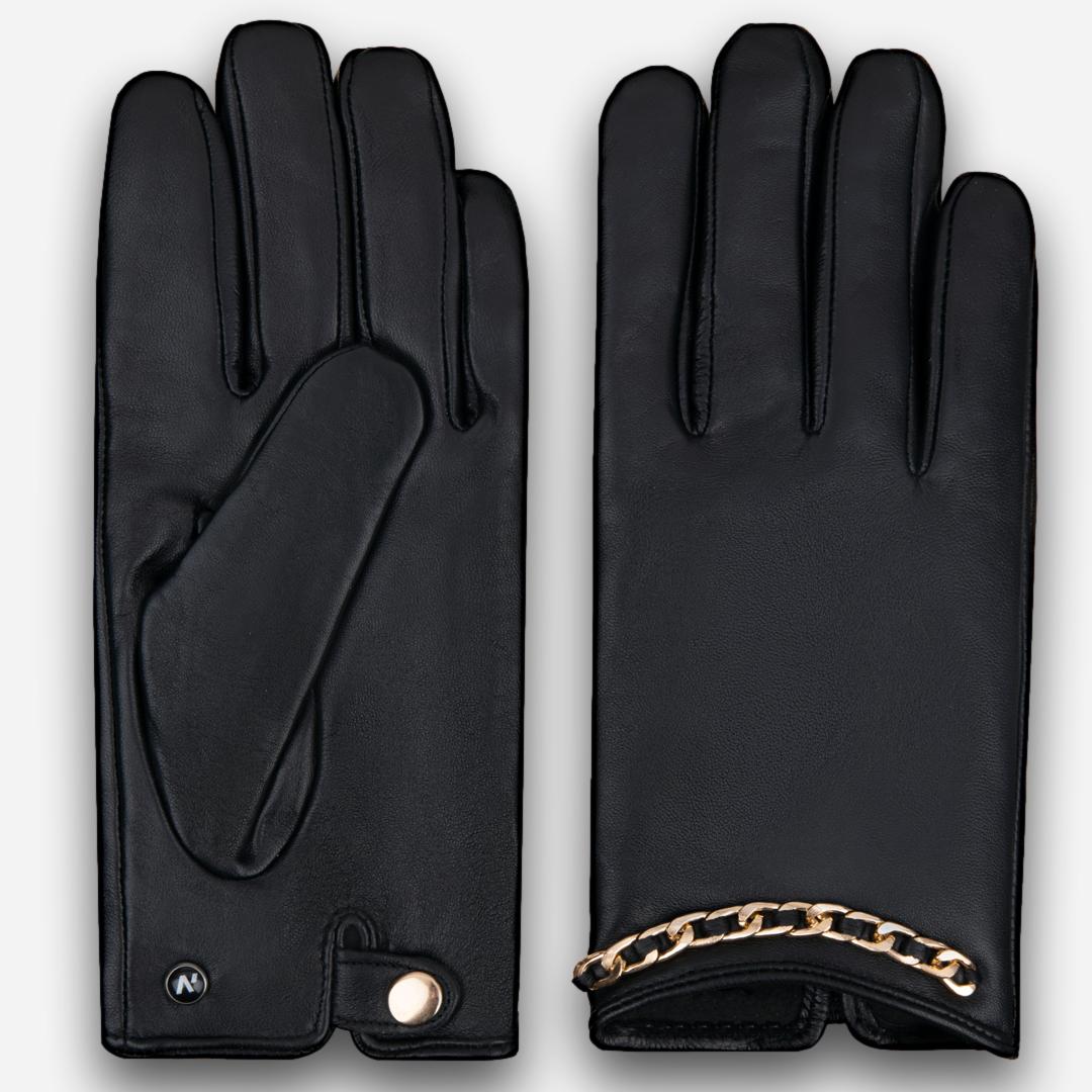 women's leather gloves with gold chain
