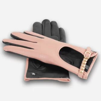 women's pink gloves with a decorative belt