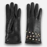 women's black leather gloves with gold studs