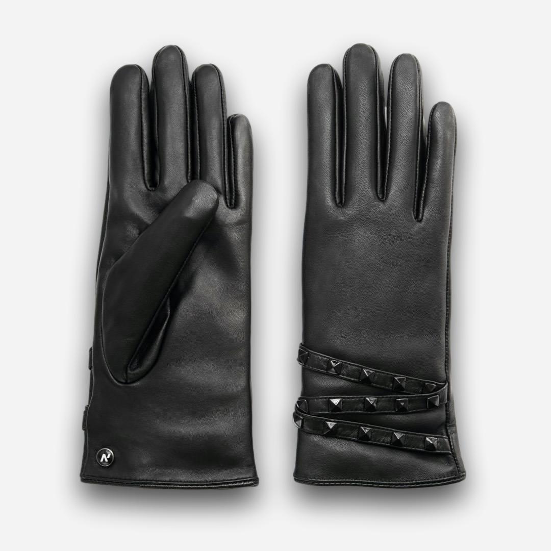 women's black leather gloves with studs