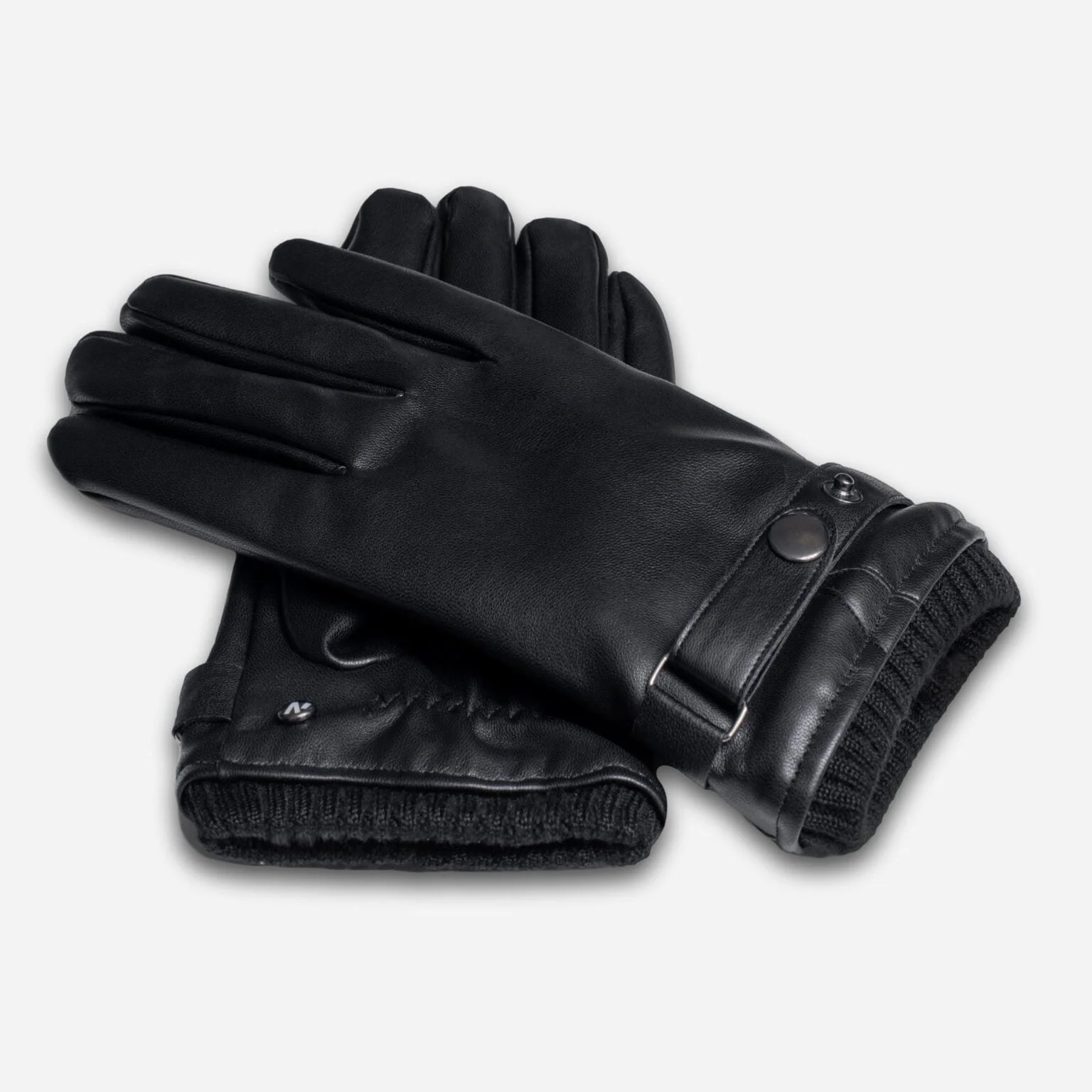 black eco leather gloves for men with clasp