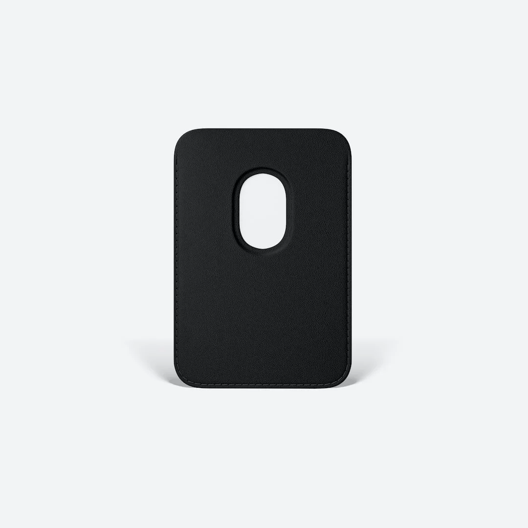 Black leather card wallet for iPhone.