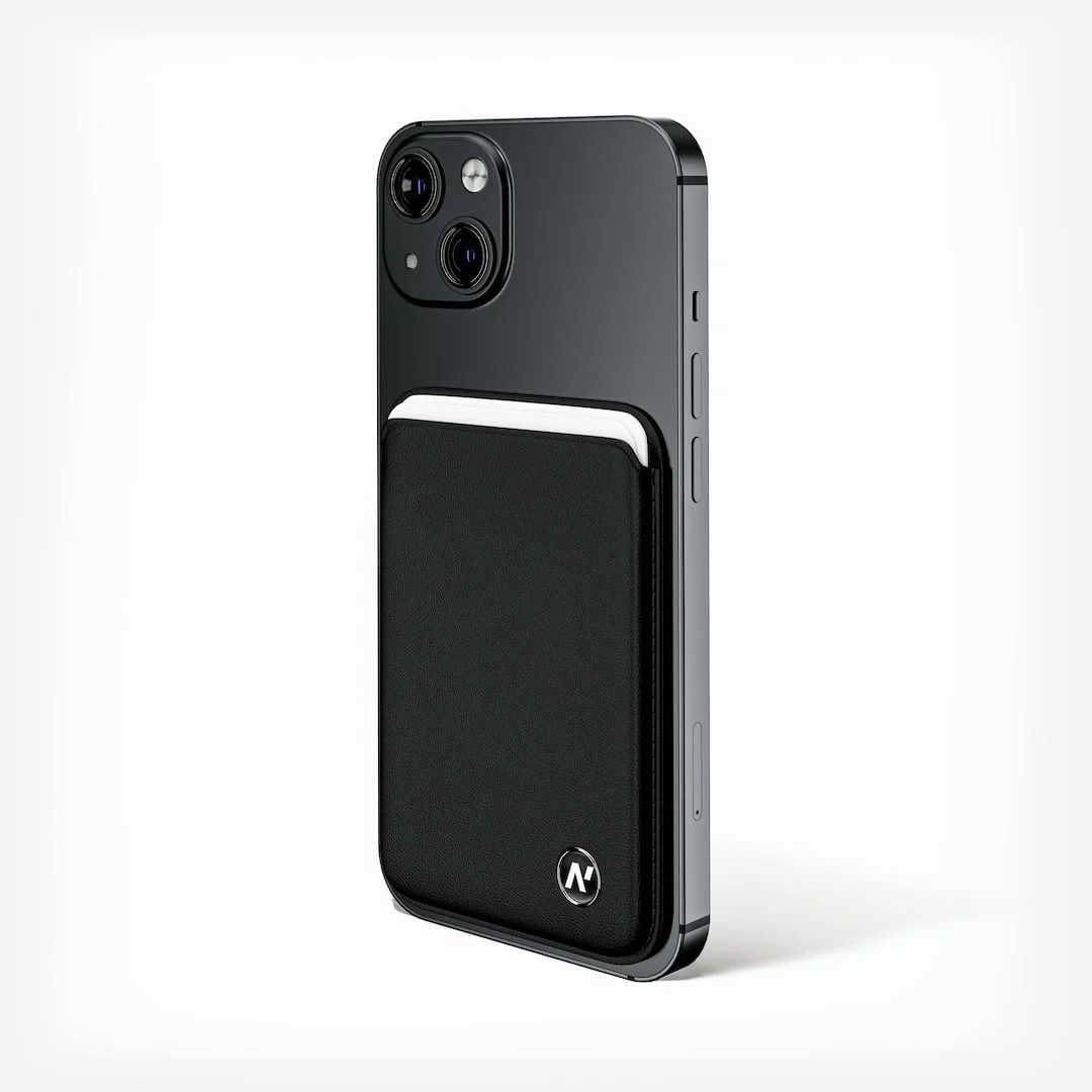 Black card case with MagSafe functionality.