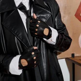 black leather fingerless women's gloves