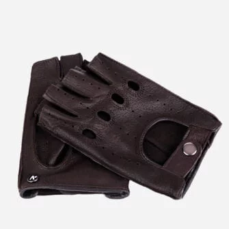brown leather fingerless women's gloves