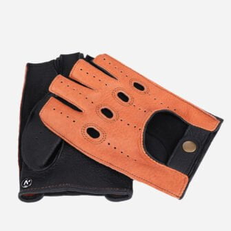 camel leather men's fingerless gloves