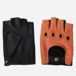 light brown leather fingerless men's gloves